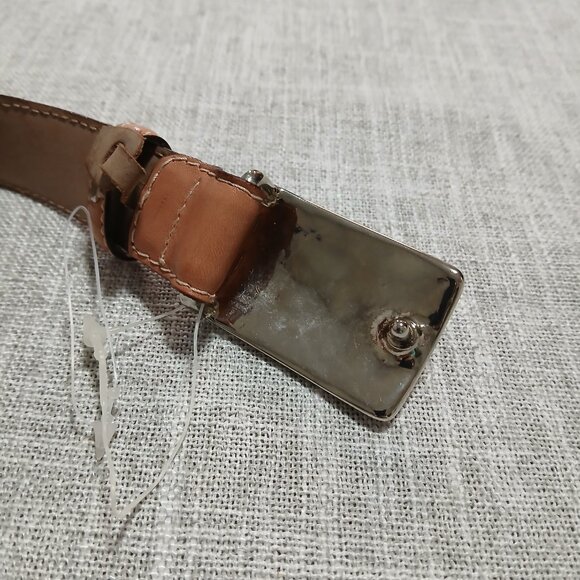 Talbots XL Butterscotch Color Leather Belt with Silver Metal Shield Buckle - Picture 8 of 12